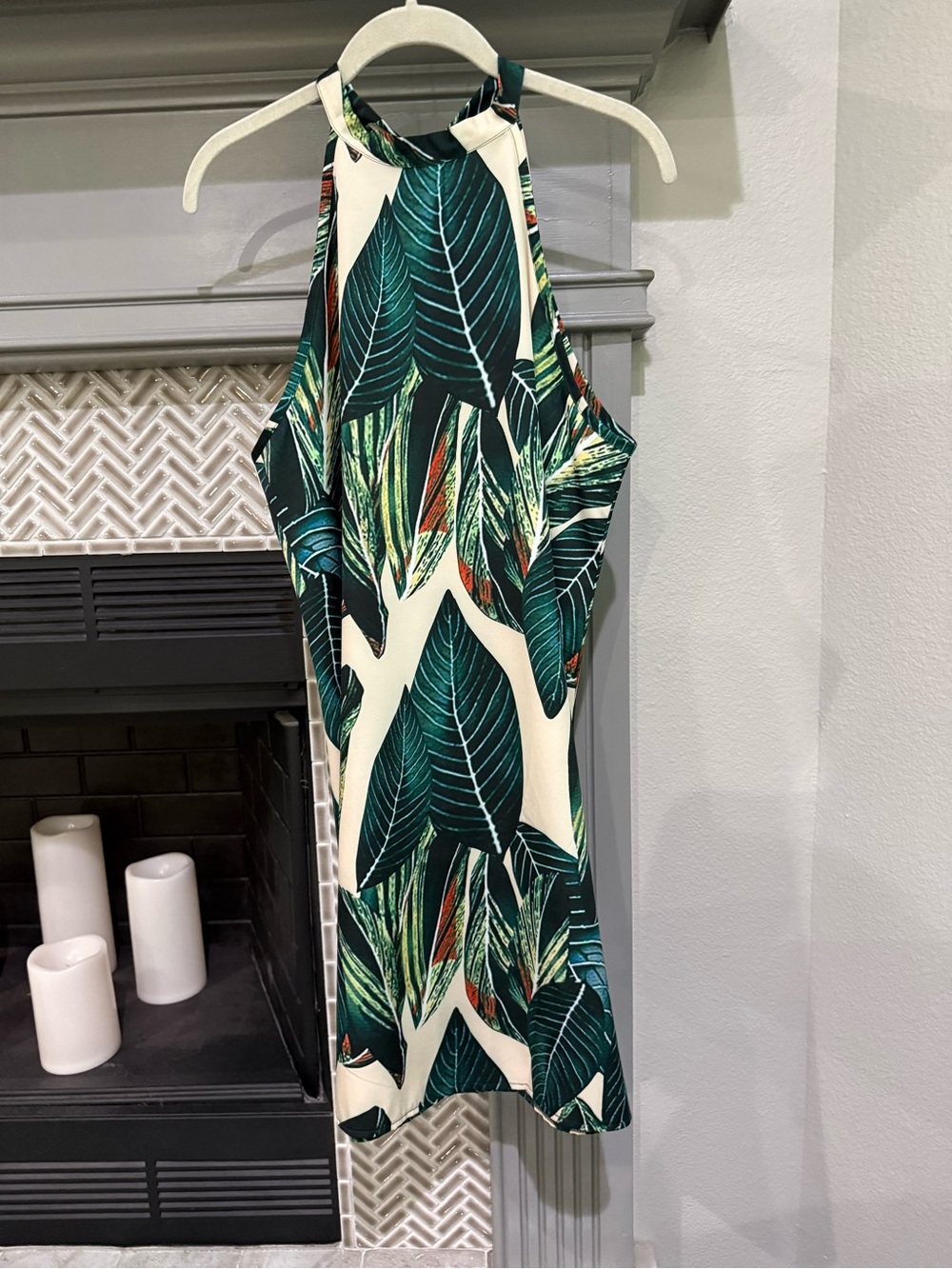 SHEIN Halter  Dress with Tropical Green Leaf Print